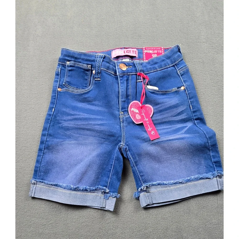 Pink Latte Girls Blue Denim Bermuda Shorts Frayed Hem Size‎ 12 NWT